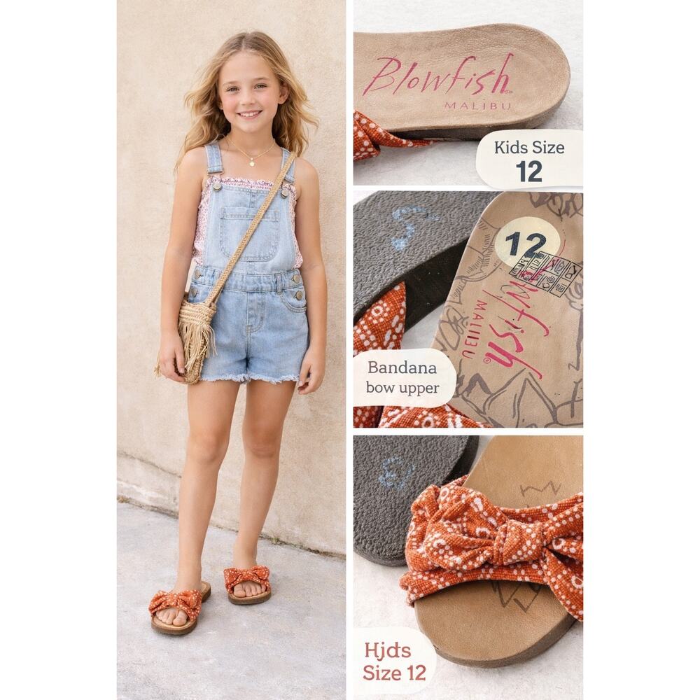 Blowfish Malibu Gett-K Girls‎ 12 Orange Bandana Bow Slide Sandals Boho Western